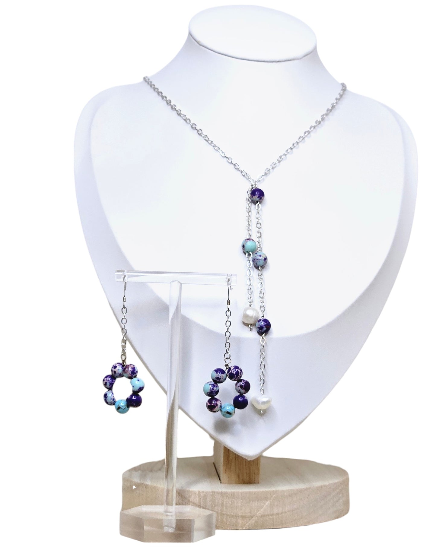 Elegant Wedding Necklace Jasper Beads and Earrings