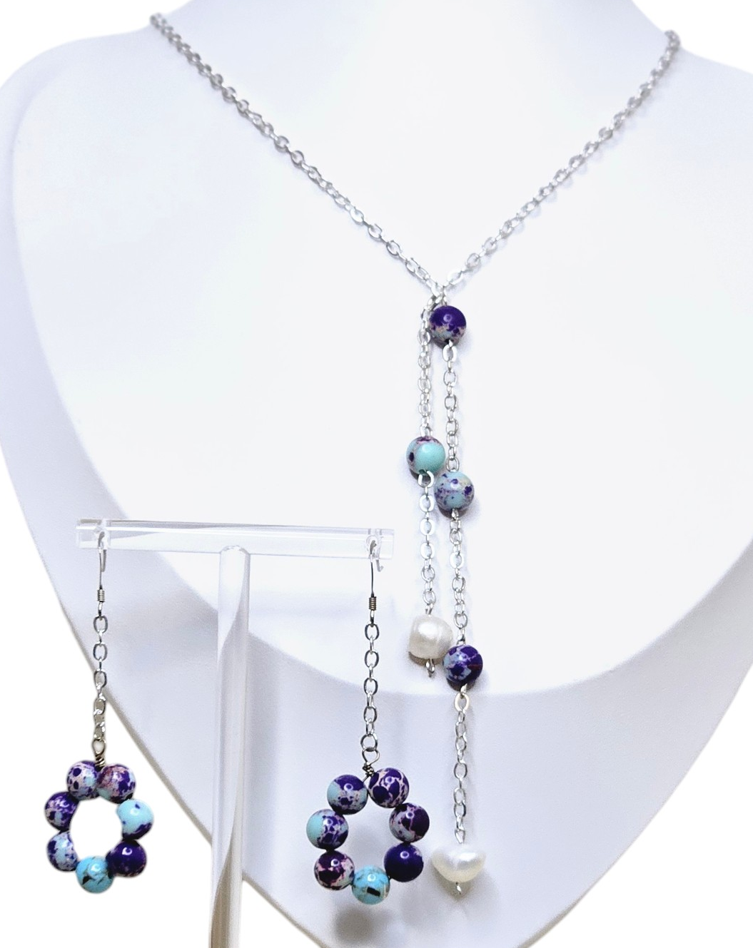 Elegant Wedding Necklace Jasper Beads and Earrings