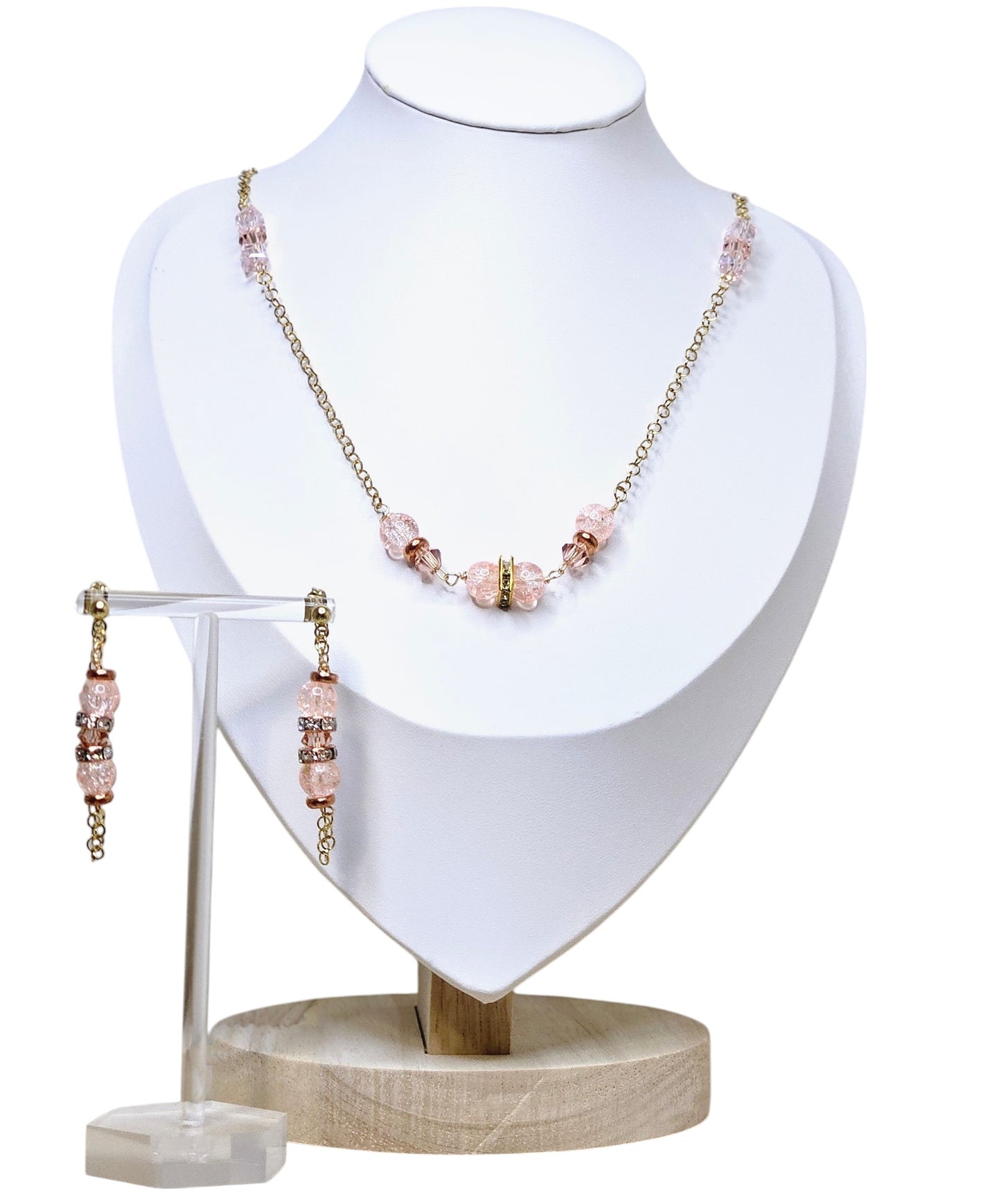 Elegant Blush Crystal Bead Jewelry Set – Necklace & Earrings