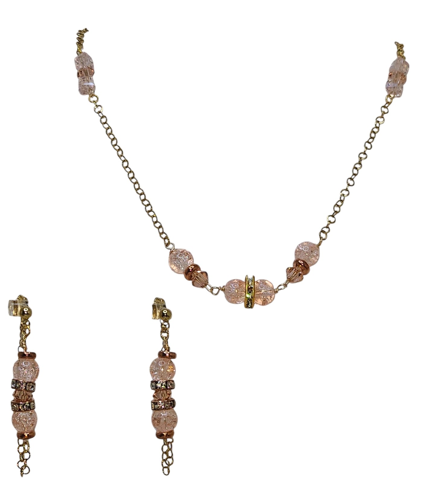 Elegant Blush Crystal Bead Jewelry Set – Necklace & Earrings