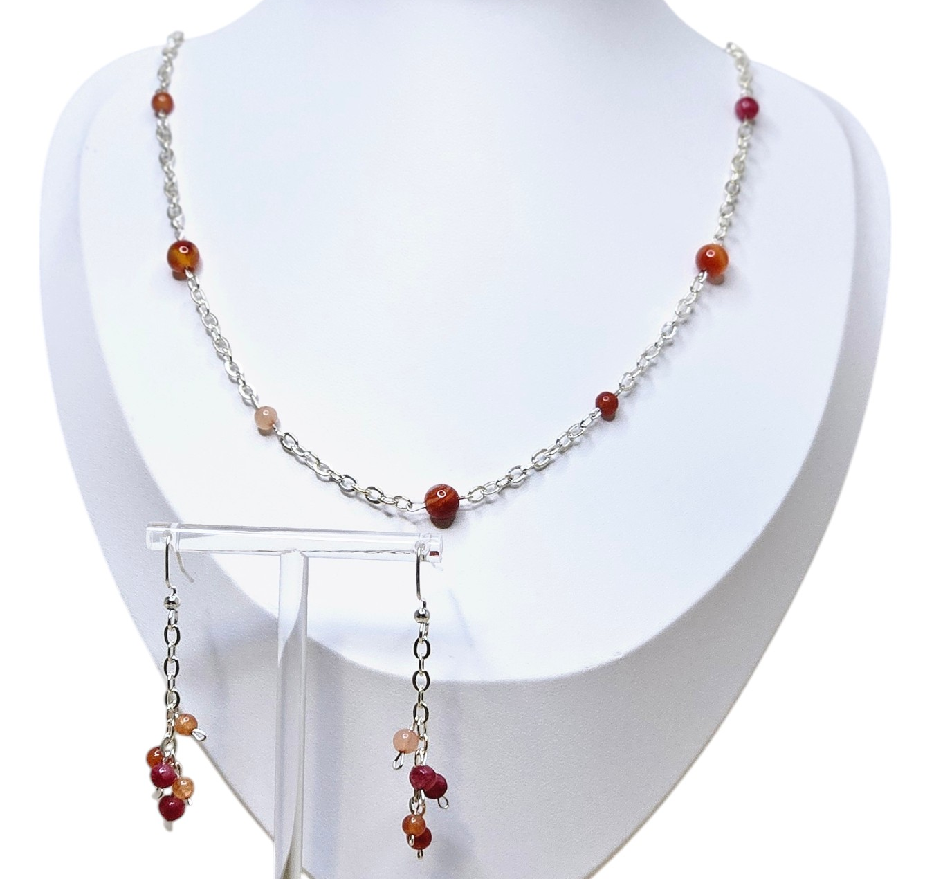 Natural Peach Aventurine Natural Round Strung Bead Jewelry Set
