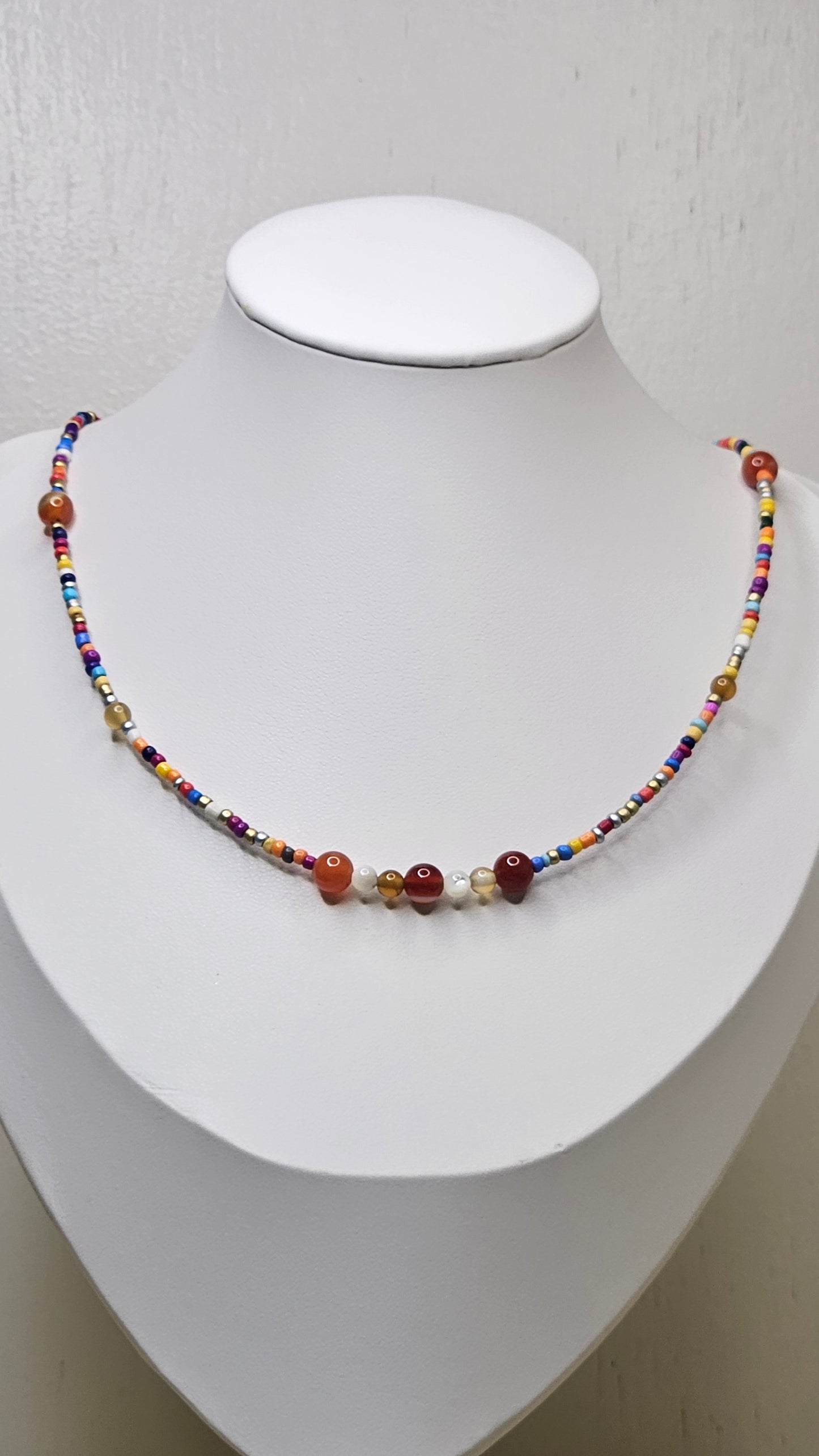 Colorful Beaded Necklace with Natural Stone Accents