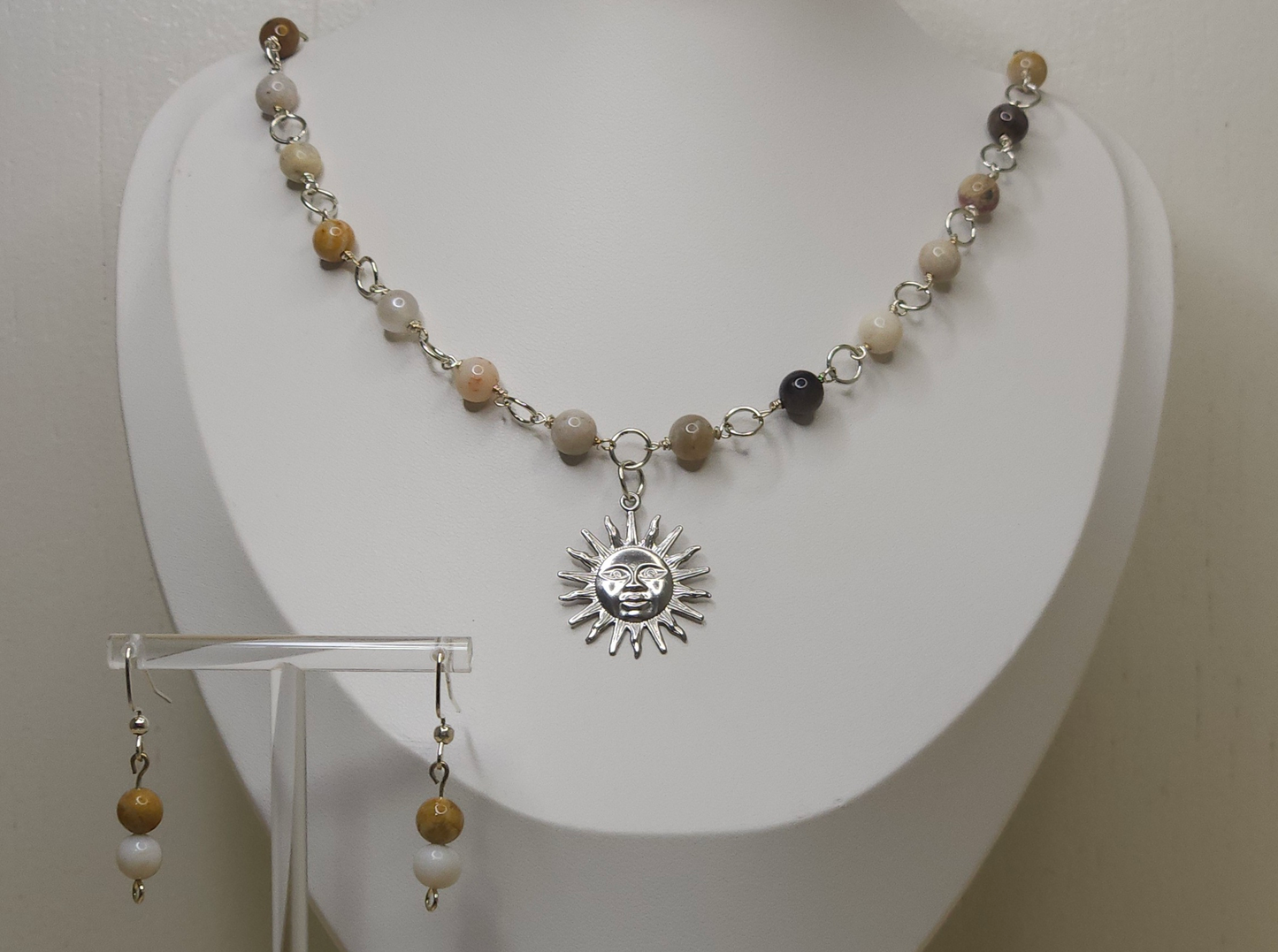 Tiger Eye Agate Jewelry Set 2 piece necklace and earrings