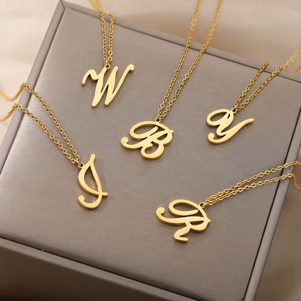 Dainty Initial Letter Necklaces For Women Gold Color Minimalist Stainless Steel Initial Necklace
