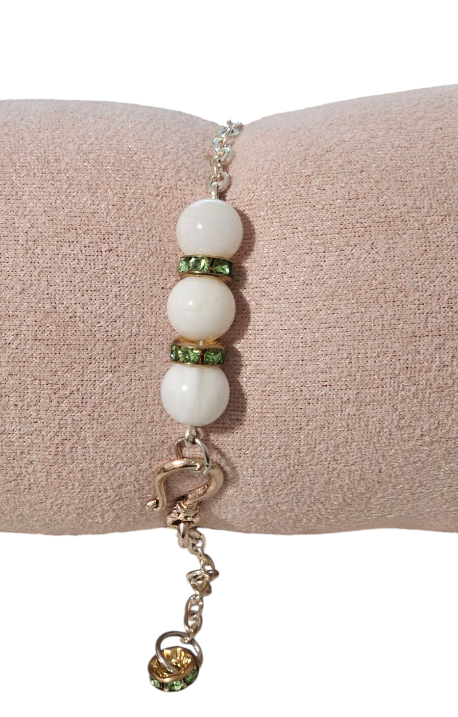 White Bead and Green Crystal Accent Necklace and bracelet