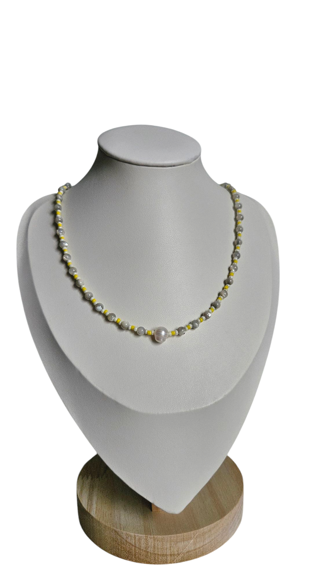Light Gray Mother of Pearl Round Beads Necklace Real River Pearl Pendant