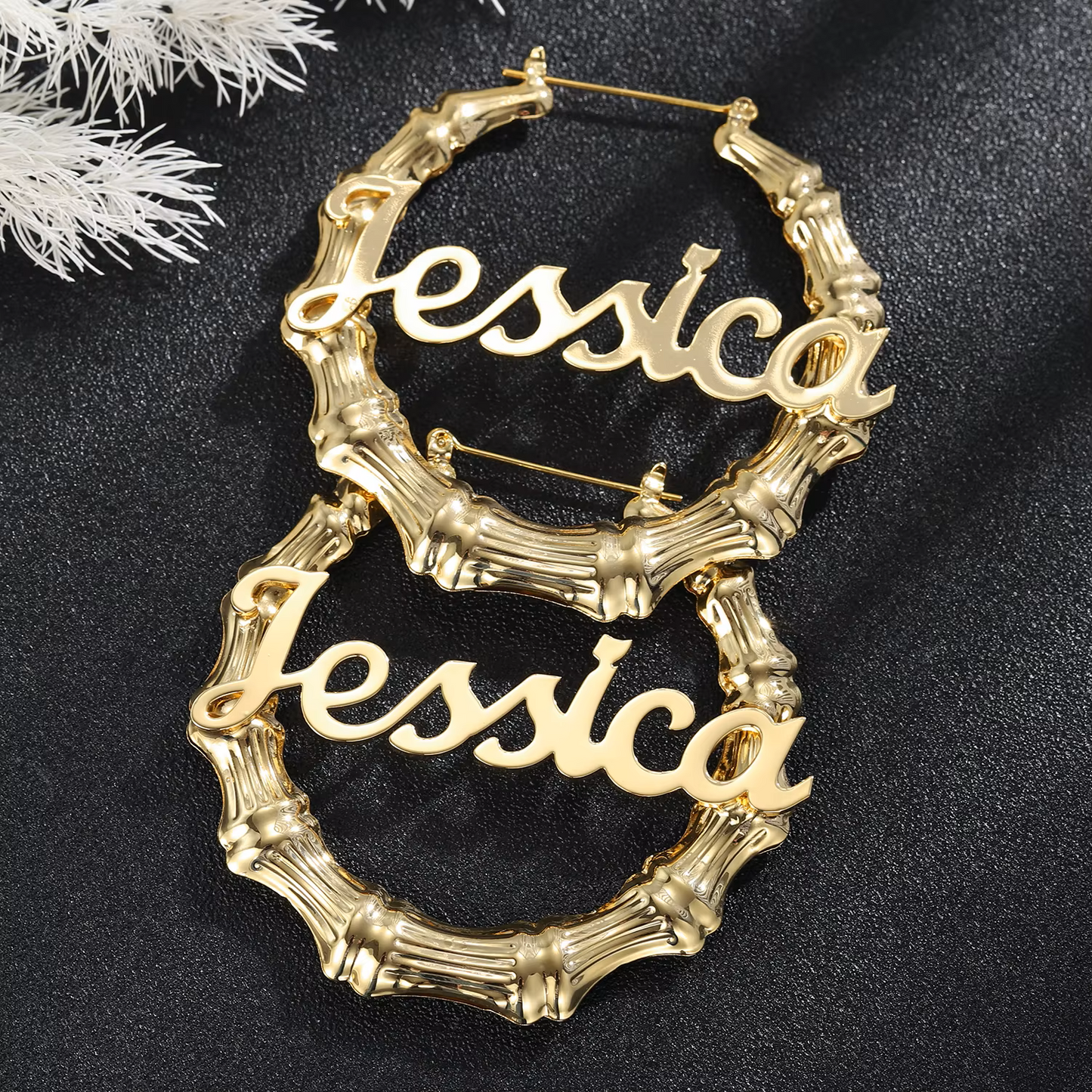 Daily Wear Bamboo Hoop Earrings Custom Name Jewelry Gold Stainless Steel