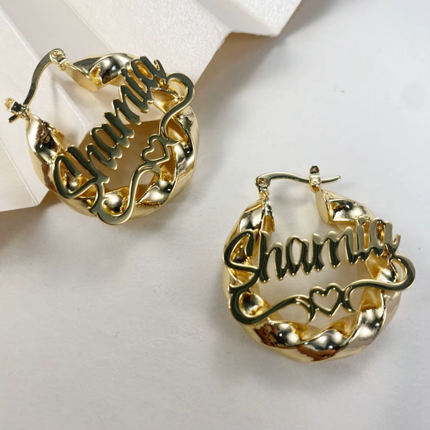 Earrings Custom Name Earrings Custom Hoop Bamboo Style 30mm-100mm Earrings With Heart-shaped