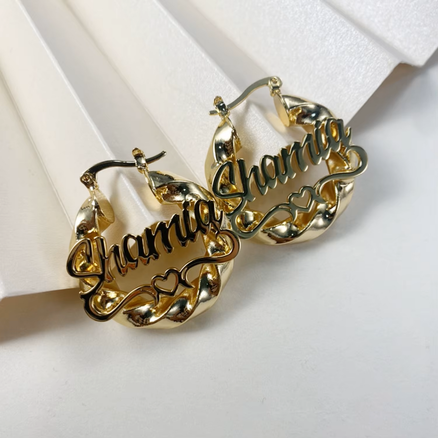 Earrings Custom Name Earrings Custom Hoop Bamboo Style 30mm-100mm Earrings With Heart-shaped