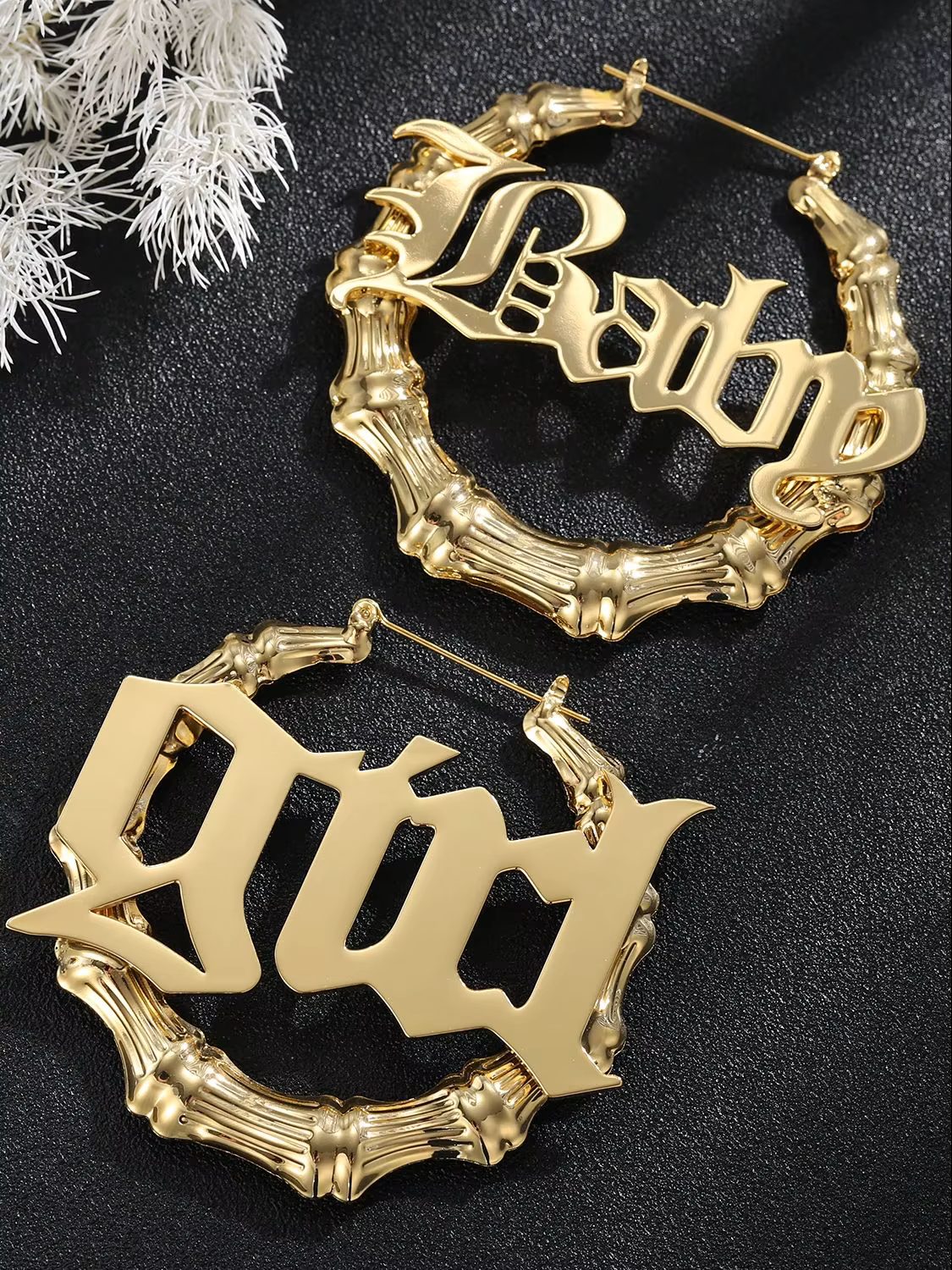 Daily Wear Bamboo Hoop Earrings Custom Name Jewelry Gold Stainless Steel