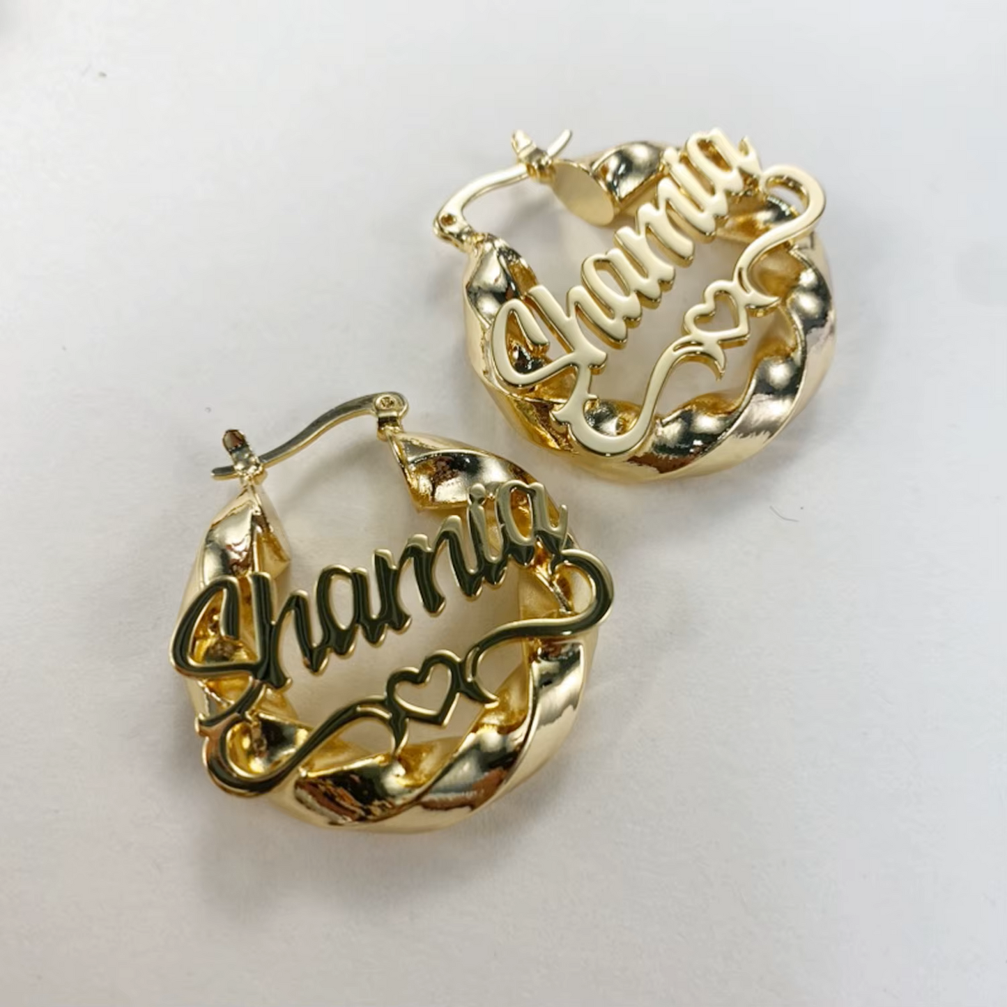 Earrings Custom Name Earrings Custom Hoop Bamboo Style 30mm-100mm Earrings With Heart-shaped