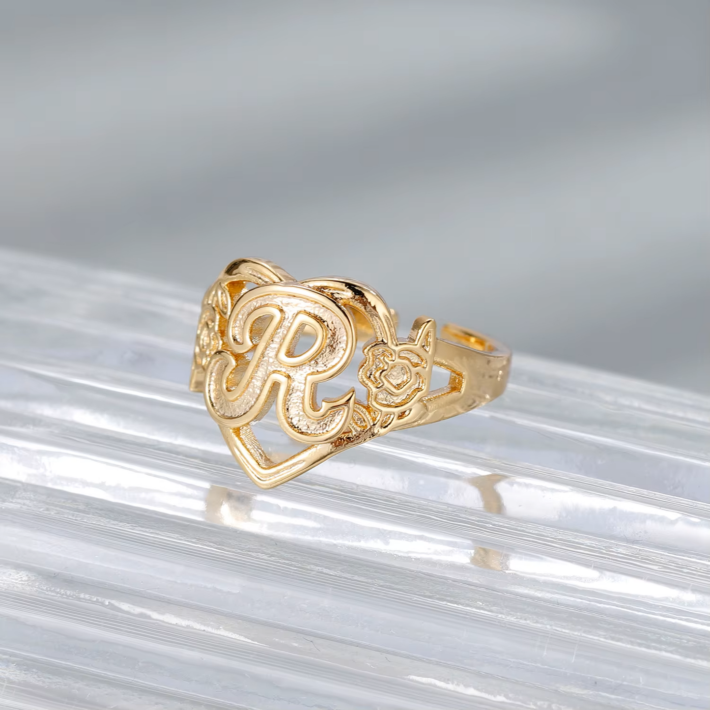 Custom Initials Heart Adjustable Ring For Women Fashion Jewelry