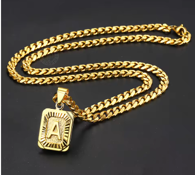 Initial Necklace Letter Pendant Cuban Chain 3mm 5mm
