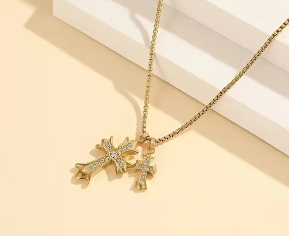 Small Double Cross Pendant Necklace for Women