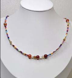 Colorful Beaded Necklace with Natural Stone Accents