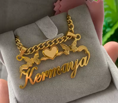 Custom Name Heart Butterfly Stainless Steel Cuban Chain