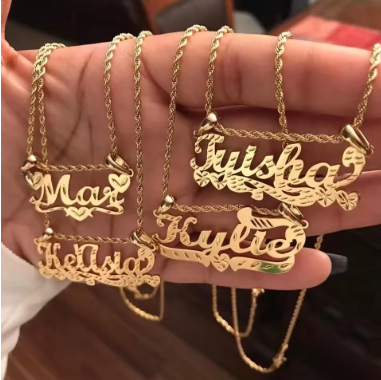 Custom Name Nameplate 18K Gold Pendent Personalized Jewelry Stainless Steel Necklaces For Women/Men,Child 4 styles