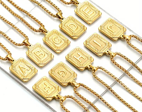 Initial Necklace Letter Pendant Cuban Chain 3mm 5mm