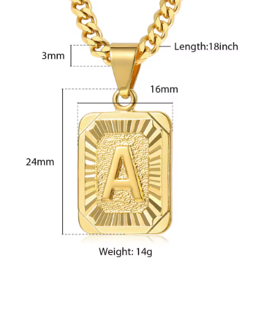 Initial Necklace Letter Pendant Cuban Chain 3mm 5mm