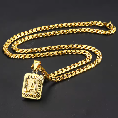 Initial Necklace Letter Pendant Cuban Chain 3mm 5mm