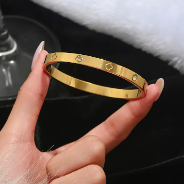 4 Styles Stainless Steel Bracelet , Four-Leaf Clover Lucky Cuff