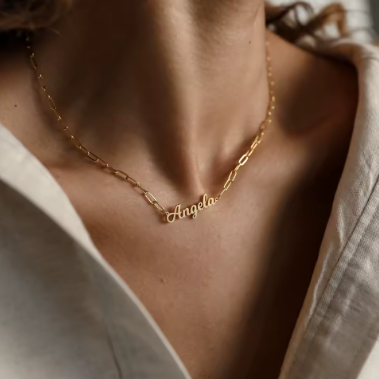 Paper Clip Gold Chain Custom Pendant Choker Necklace