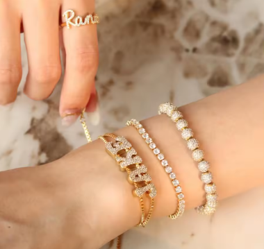 Fat Bubble Slide Initial Letters Bracelet Full Crystal Letters Women Name