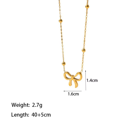 Stainless Steel Delicate Gold Color Bowknot Necklace Bracelet Earrings For Women Bow Tie Charm Unique Design Jewelry Set