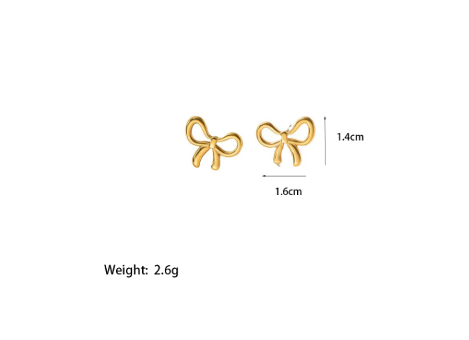 Stainless Steel Delicate Gold Color Bowknot Necklace Bracelet Earrings For Women Bow Tie Charm Unique Design Jewelry Set