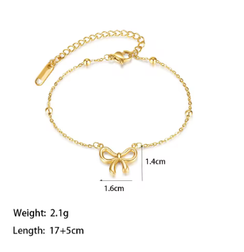 Stainless Steel Delicate Gold Color Bowknot Necklace Bracelet Earrings For Women Bow Tie Charm Unique Design Jewelry Set
