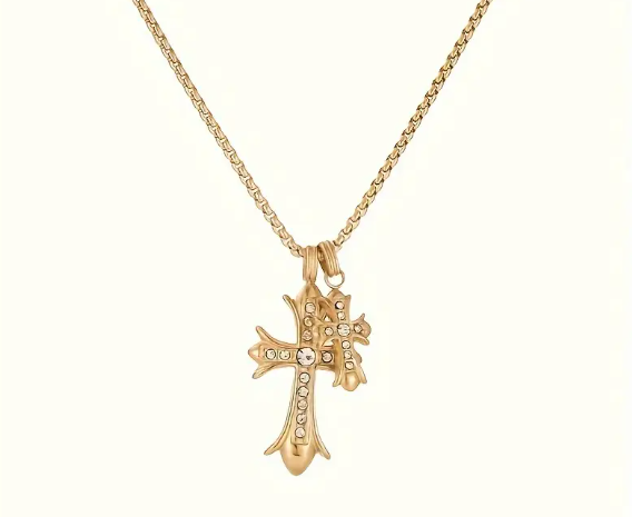 Small Double Cross Pendant Necklace for Women