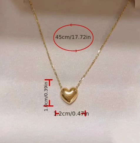 18K Golden Plated Stainless Steel Heart Pendant Necklace for Women