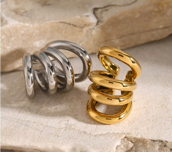 Chunky Earring Stud Nonpierced Stainless Steel Geometric Stud Earrings