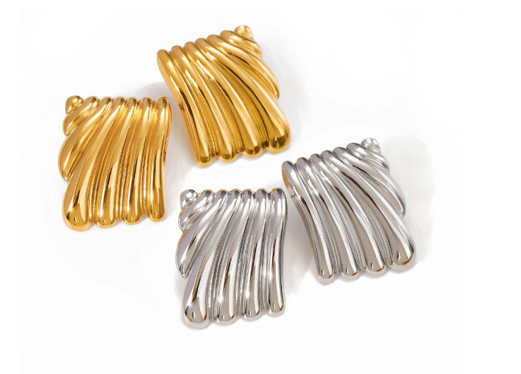 Stainless Steel Sunnie Earrings Striking Ribbed
