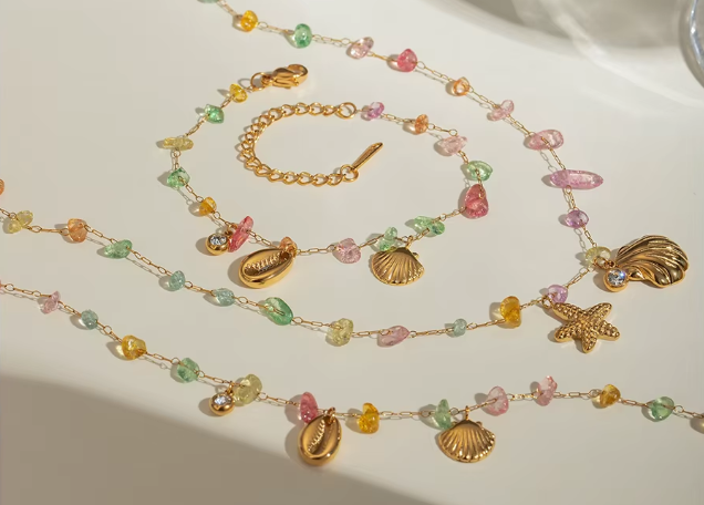 Colored Crushed Stone Shell Starfish Jewelry Set