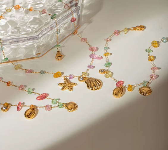 Colored Crushed Stone Shell Starfish Jewelry Set