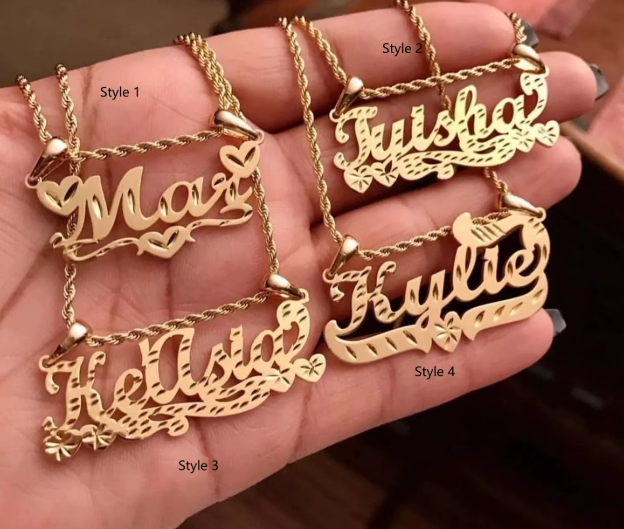 Custom Name Nameplate 18K Gold Pendent Personalized Jewelry Stainless Steel Necklaces For Women/Men,Child 4 styles