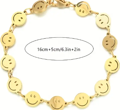 Smiling Face Charm Bracelet Stainless Steel 18k Gold Plated