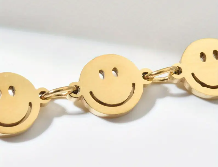Smiling Face Charm Bracelet Stainless Steel 18k Gold Plated