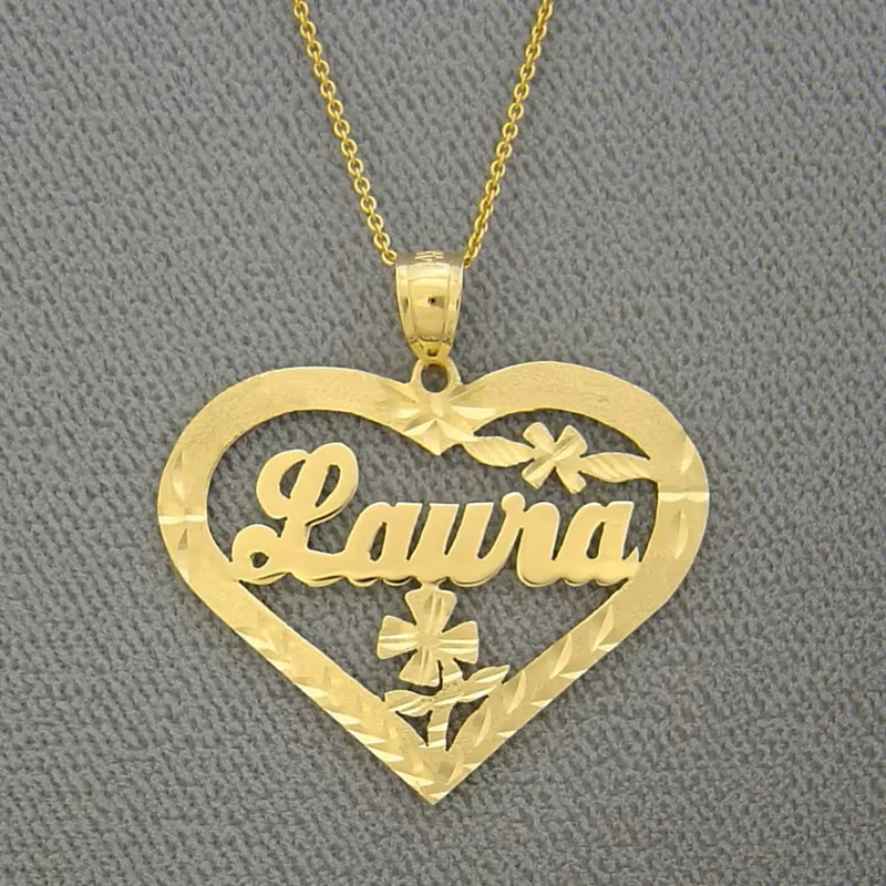 14k Gold Nameplate, Personalized Heart Name Plate