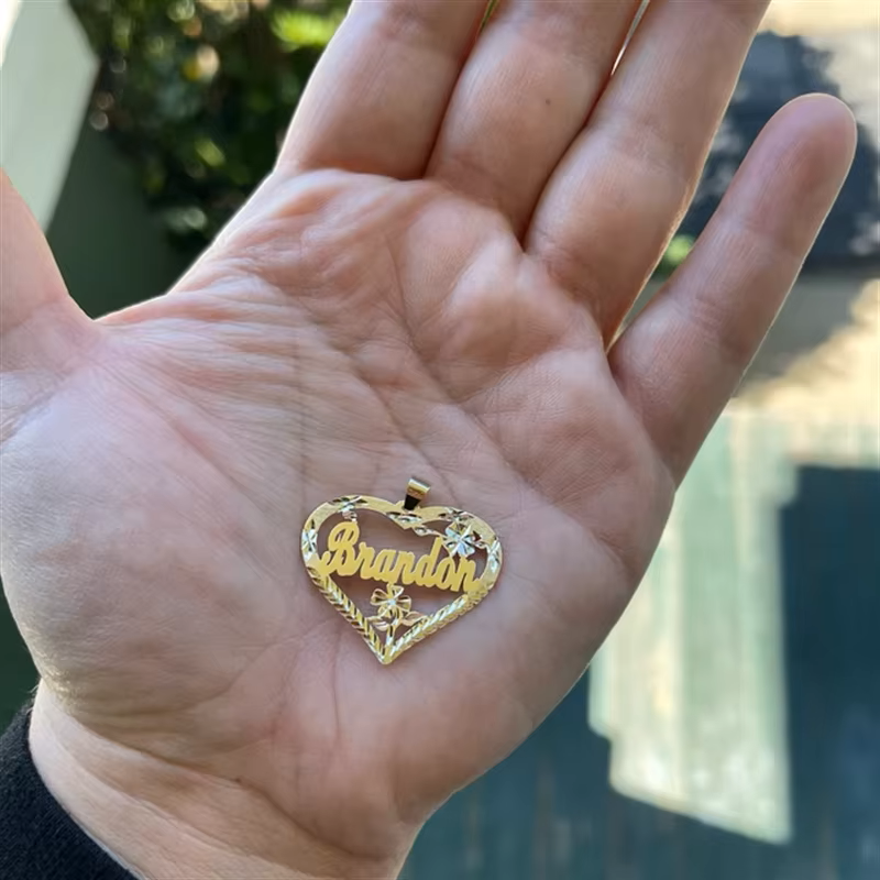 14k Gold Nameplate, Personalized Heart Name Plate