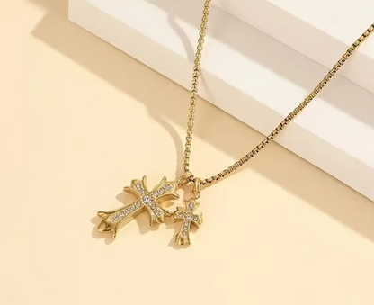 Small Double Cross Pendant Necklace for Women